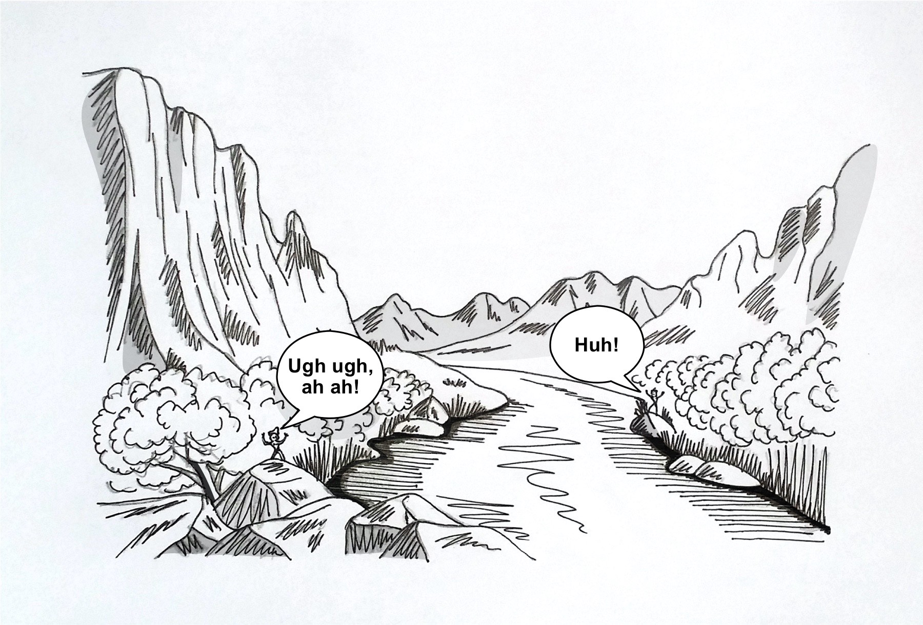 River scene where Bak asks his friend on the other side of the river for help