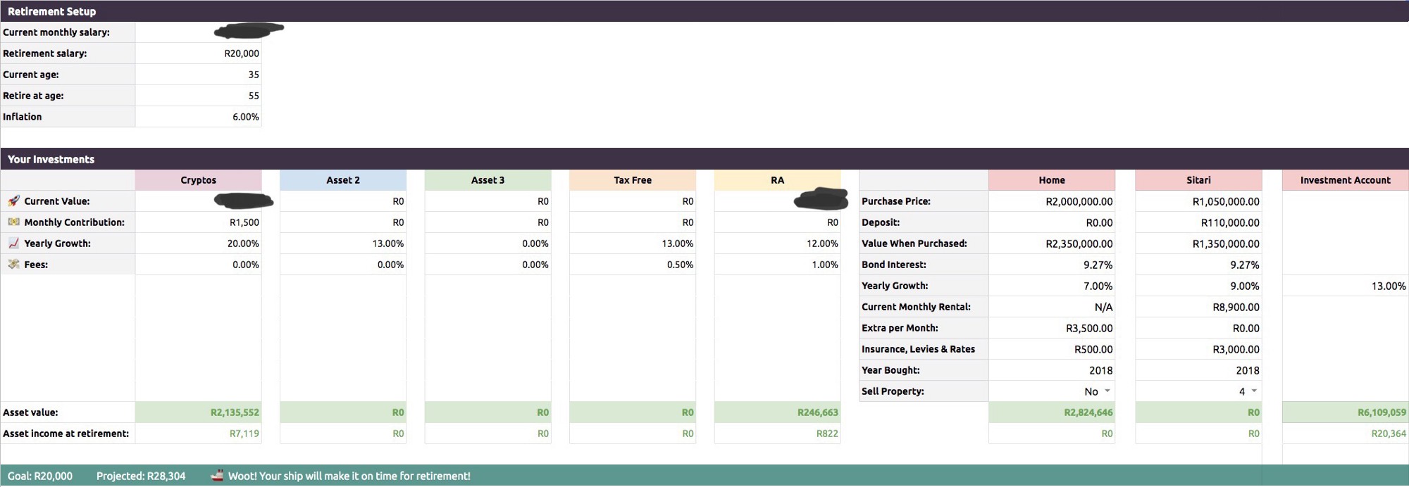 Retirement plan spreadsheet in Google Sheets